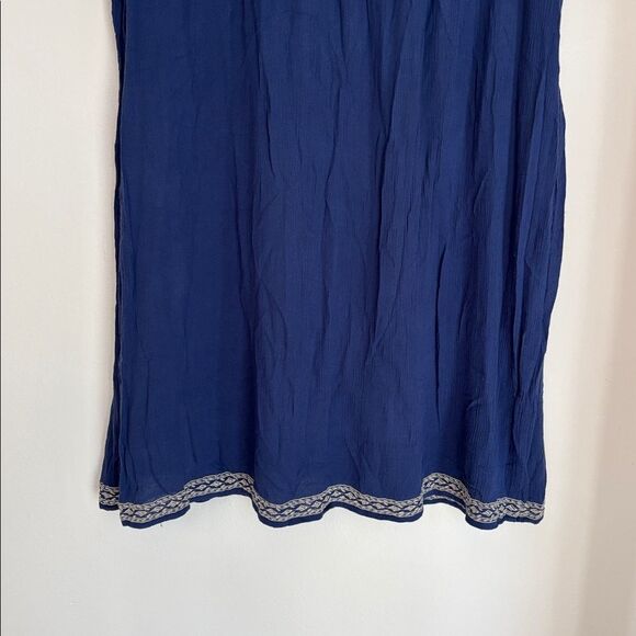 Lucky Brand Dark Blue Embroidered bohemian short sleeve casual Dress Women LG - Picture 12 of 12